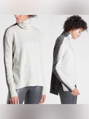 Athleta Two-Tone Turtleneck Sweater - Light Gray & Charcoal